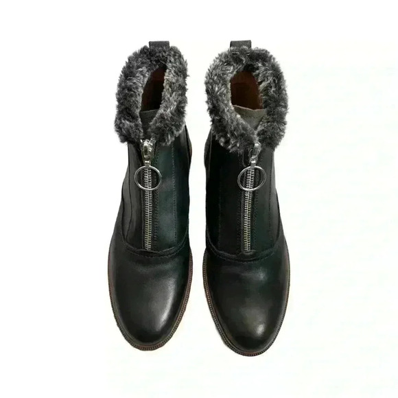 Pikolinos Leather Chelsea Boots Zip Up Faux Fur Trim In Black NWOT - Picture 1 of 12